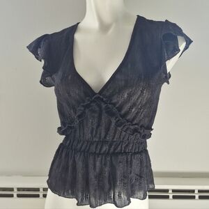 Black Ruffled V-Neck Women’s Top